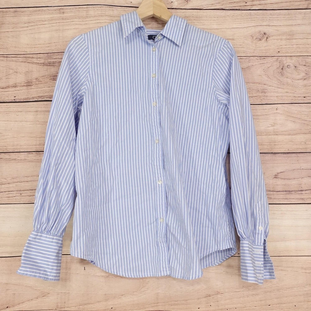 Chaps Button-Up Womens S Blue White Striped Collared Long Sleeve Shirt Top